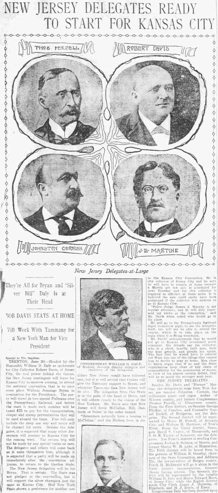 Philadelphia Inquirer, July 1, 1900 — New Jersey Delegates Ready to Start for Kansas City
