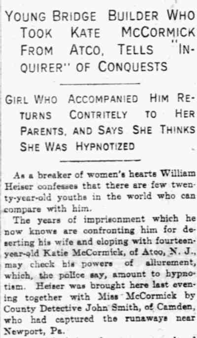 Kate McCormick and William Heiser, photographed for The Inquirer, July 28, 1904
