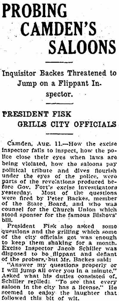 Jersey Journal, August 11, 1908 — Probing Camden's Saloons, part 1