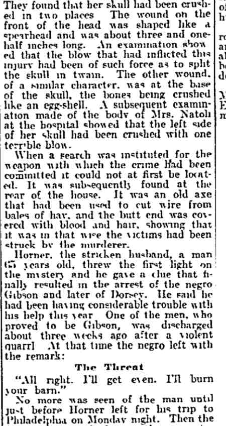 Philadelphia Inquirer, August 21, 1907 — Horner farm murders