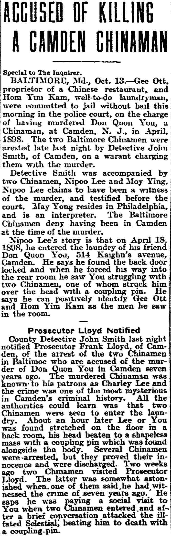 Philadelphia Inquirer, October 14, 1905