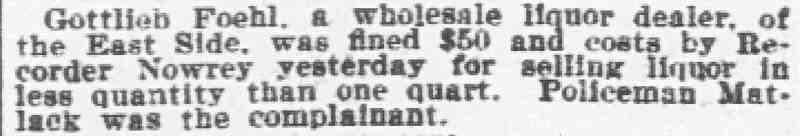 Gottlieb Foehl fined by Recorder Nowrey, Philadelphia Inquirer, November 17, 1899