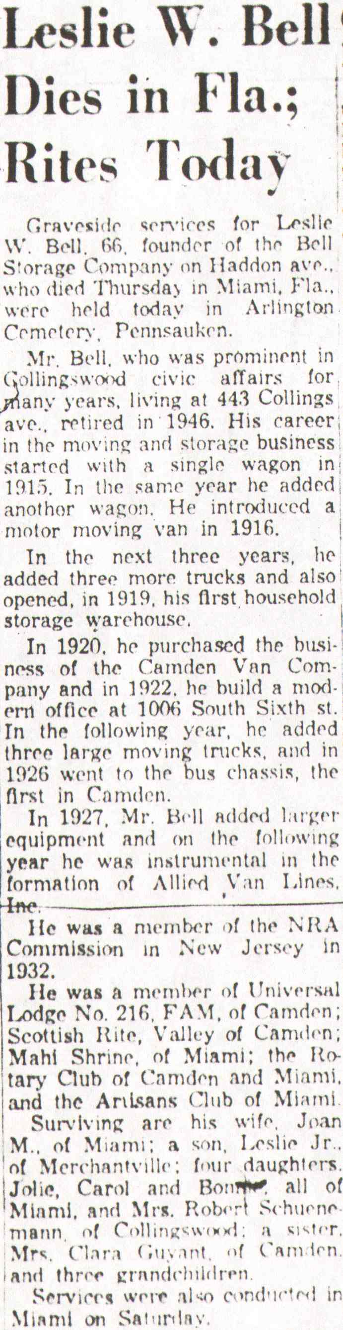 Camden Courier-Post December 23, 1957, Leslie Bell and Rotary Club