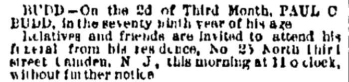Paul C. Budd death notice from Philadelphia Inquirer