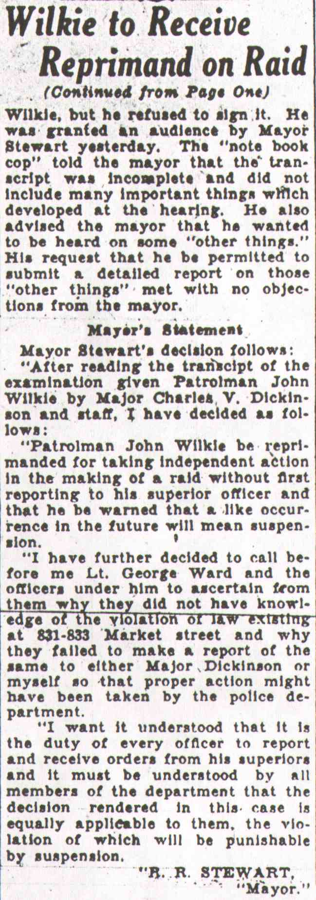 Camden Courier-Post, August 14, 1931 — Roy R. Stewart, John V. Wilkie, Charles V. Dickinson, Market Street