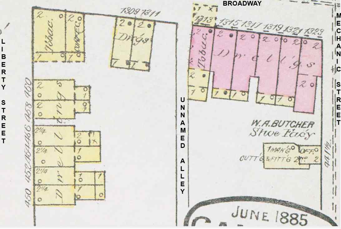 1885 Sanborn Map showing Butcher's Alley