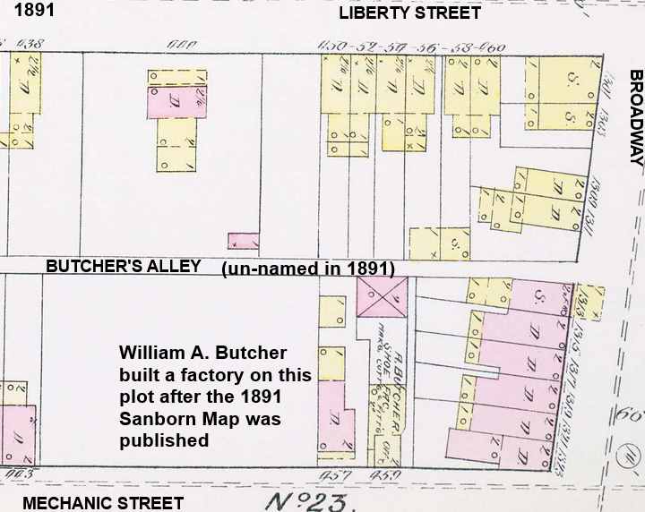 1891 Sanborn Map showing Butcher's Alley