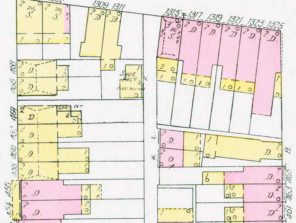 1906 Sanborn Map showing Butcher's Alley (section 4)