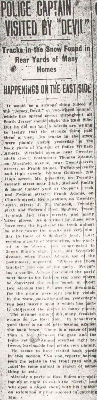 Camden Daily Courier, January 21, 1909 — Police Captain Visited by Devil