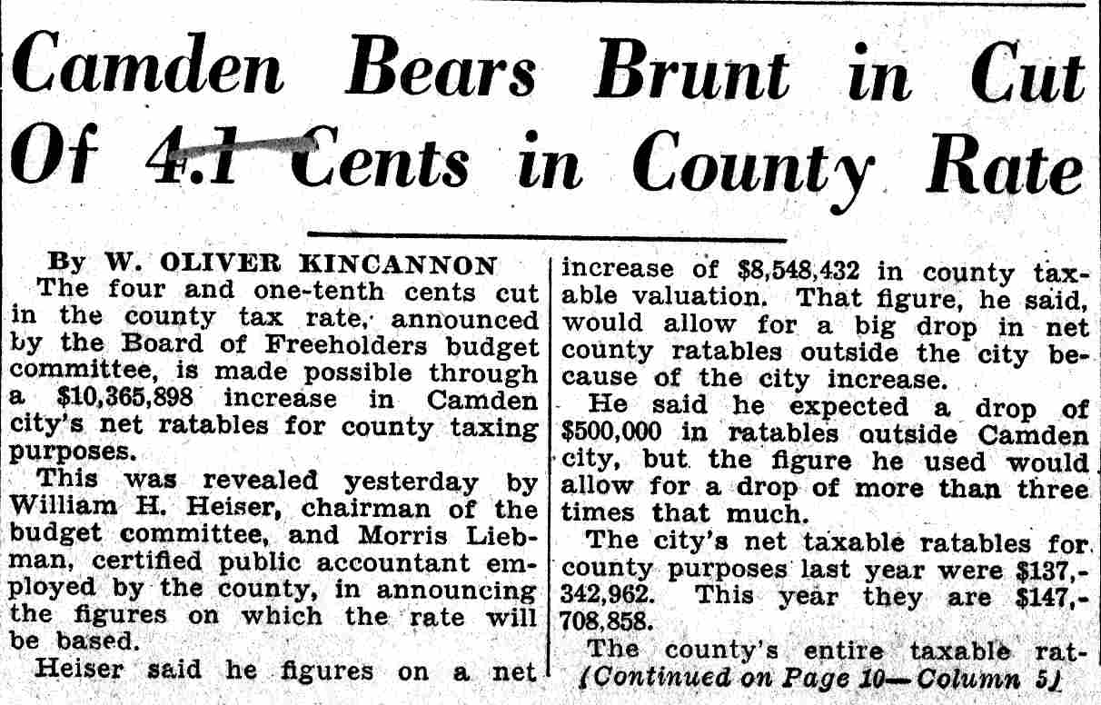 Camden Bears Brunt in Cut Of 4.1 Cents in County Rate — Camden Courier-Post, February 26, 1936