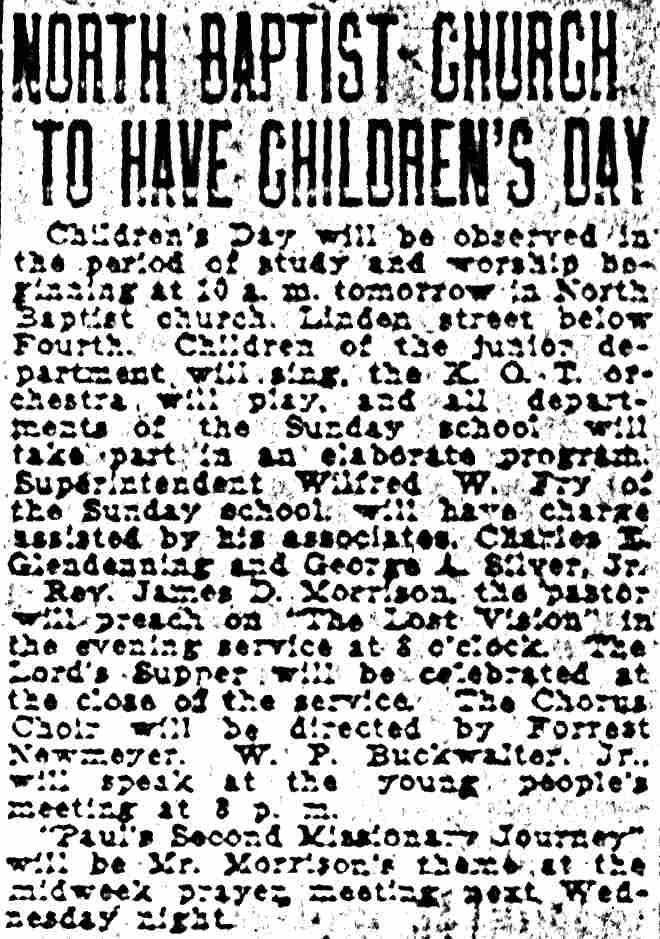 Camden Courier, June 6, 1925 — North Baptist Church to Have Children's Day
