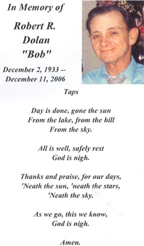 Memorial card for Bob Dolan, front