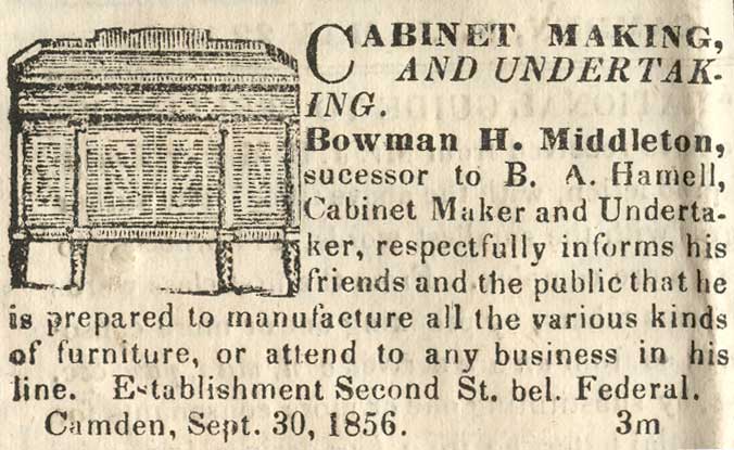 Bowman H. Middleton advertisement for undertaking business
