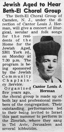 Philadelphia Jewish Times, February 16, 1962, featuring Cantor Herman