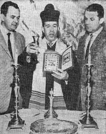 Preparing for Passover Workshop at Beth El Auditorium, from left Rabbi Isaac Furman, Cantor Louis J. Herman and Irving W. Natkow