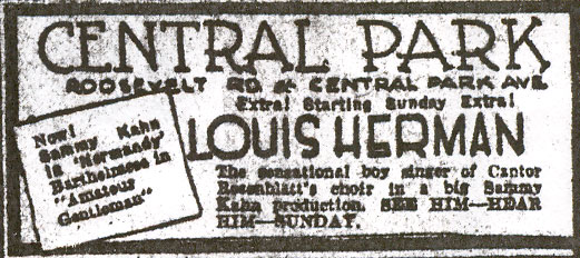 Louis Herman at the Central Park Theatre in Chicago, 1926