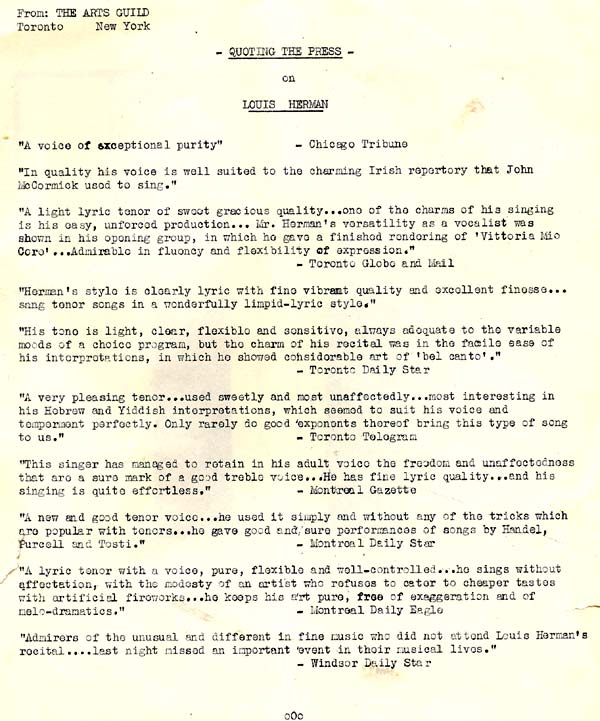 Quoting the Press, clippings about Louis Herman, 1930s