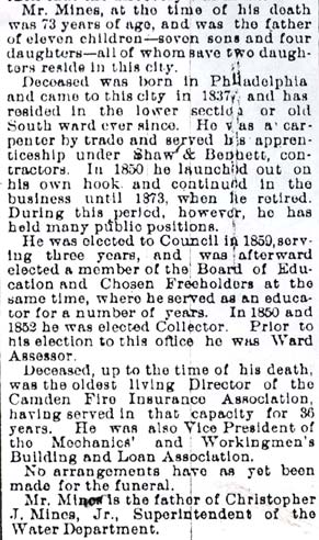 Camden Post-Telegram, October 7, 1895 — C. J. Mines Dead, part 2