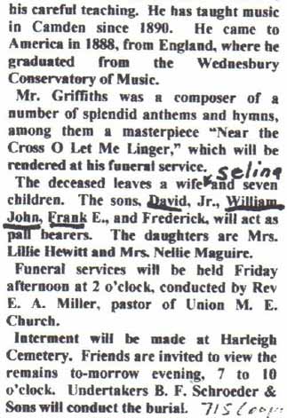 Camden Courier obituary for David Griffiths, June 8, 1921, page 2