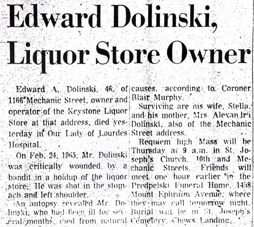 Edward Dolinski obituary, Camden Courier-Post, July 18, 1967