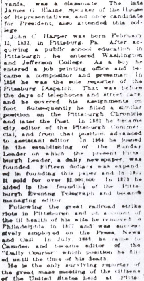 Camden Daily Courier, May 10, 1918 — John C. Harper Dies at Shore (continued)