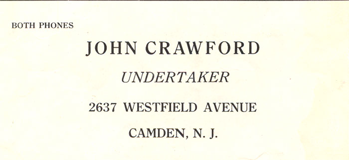 John Crawford, Undertaker — 2637 Westfield Avenue, Camden, N.J. — Camden High School 1919 Purple & Gold Yearbook advertisement