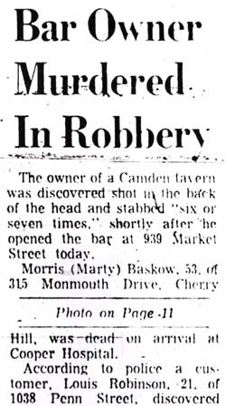 Bar Owner Murdered In Robbery — Camden Courier-Post, July 14, 1967