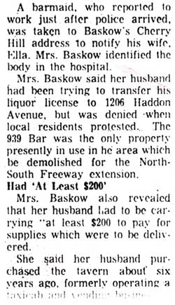 Bar Owner Murdered In Robbery (continued) — Camden Courier-Post, July 14, 1967