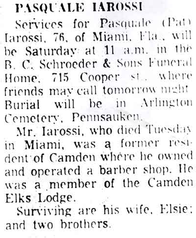 Pasquale Iarossi obituary from Camden Courier-Post