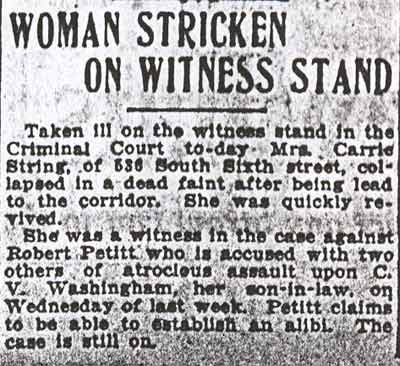 Camden Post-Telegram, July 20, 1916 — Woman Stricken on Witness Stand