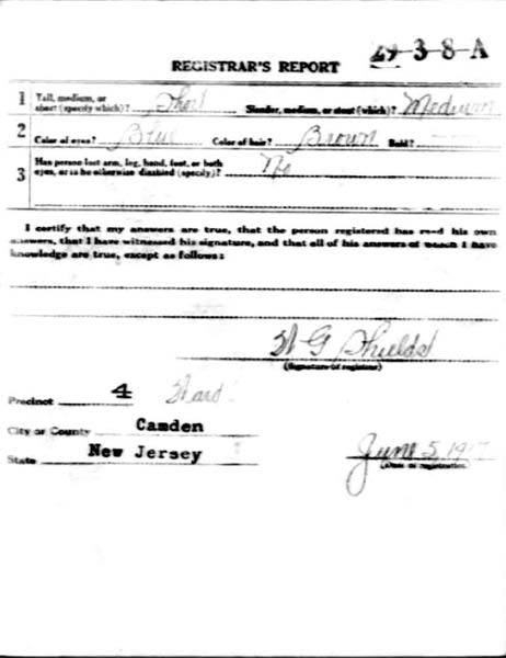William Harry Werner WWI draft registration card, back