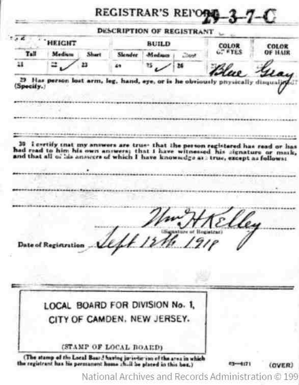 Joseph H. Jordan WWI draft card — back