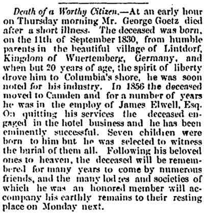 Death of a Worthy Citizen — Camden New Republic, September 25, 1875