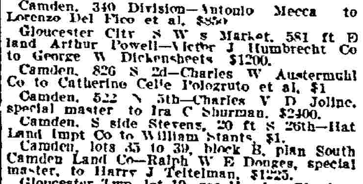 340 Division Street — Antonio Mecca, Philadelphia Inquirer, June 18, 1915