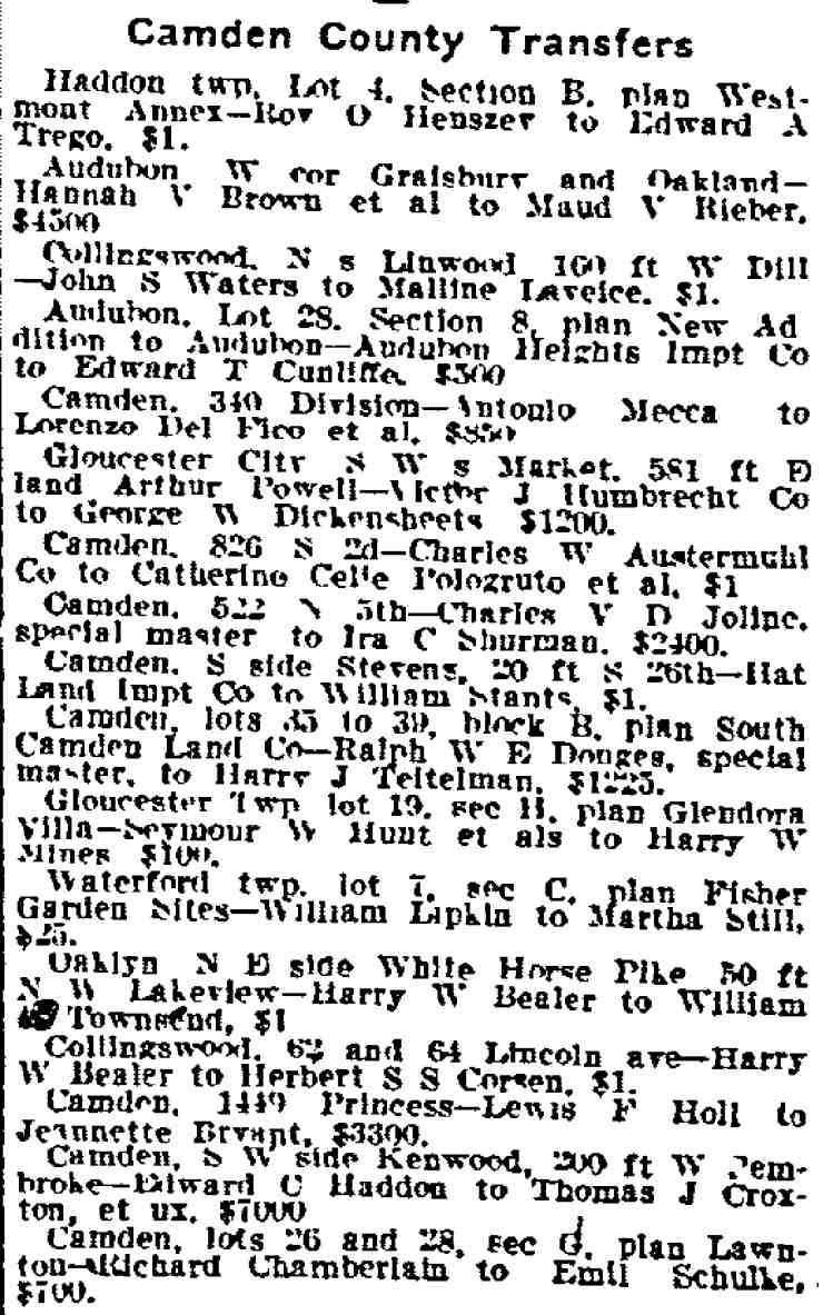Camden County Transfers - Philadelphia Inquirer, June 18, 1915