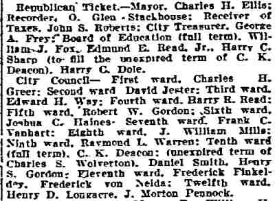 Philadelphia Inquirer, August 30, 1910 — Republican ticket