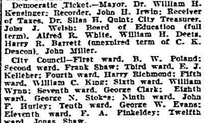 Philadelphia Inquirer, August 30, 1910 — Democratic ticket