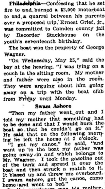 Milwaukee Journal-Sentinel article, June 14, 1921, part 1
