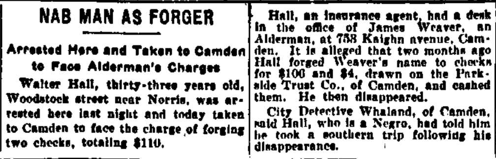 Philadelphia Public Ledger article, August 4, 1921