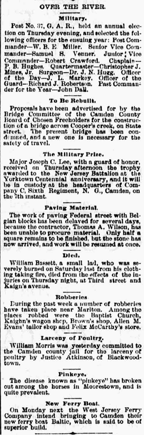 Philadelphia Inquirer, December 3, 1881 — Over the River