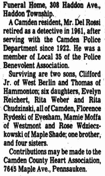 Camden Courier-Post circa 1970 - Clifford Del Rossi obituary page 2