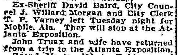 Baird, Morgan and Varney Off to the Atlanta Exposition - Philadelphia Inquirer, November 17, 1895