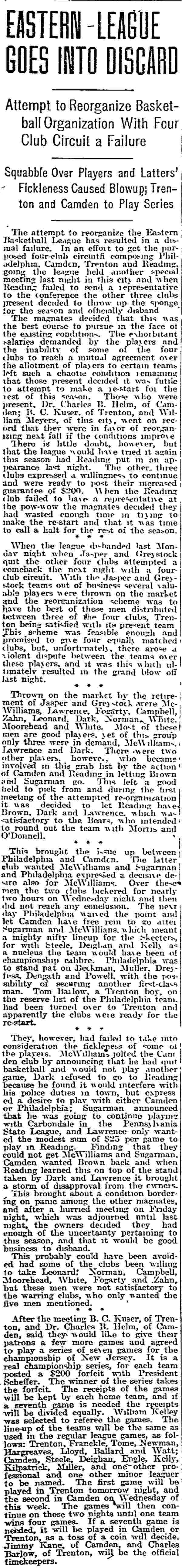 Philadelphia Inquirer, December 9, 1917 — Eastern League Goes Into Discard