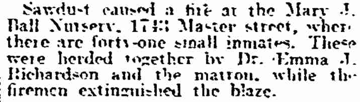 Philadelphia Inquirer, February 20, 1917 — Fire at Mary J. Ball Nursery