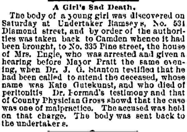 Philadelphia Inquirer, September 27, 1886 — A Girl’s Sad Death
