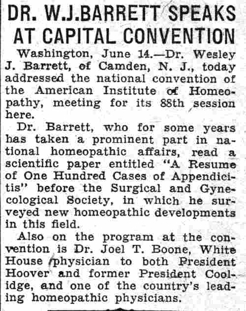 Camden Courier-Post, June 15, 1932 — Dr. Wesley Barrett