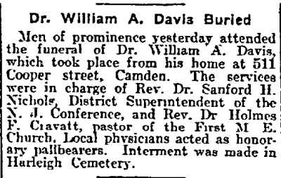 Philadelphia Inquirer, August 21, 1913 — Dr. William A. Davis