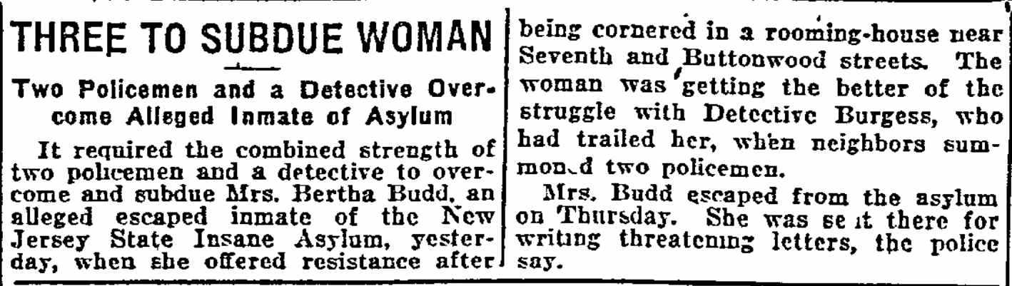 Philadelphia Inquirer December 18, 1921 — Three to Subdue Woman