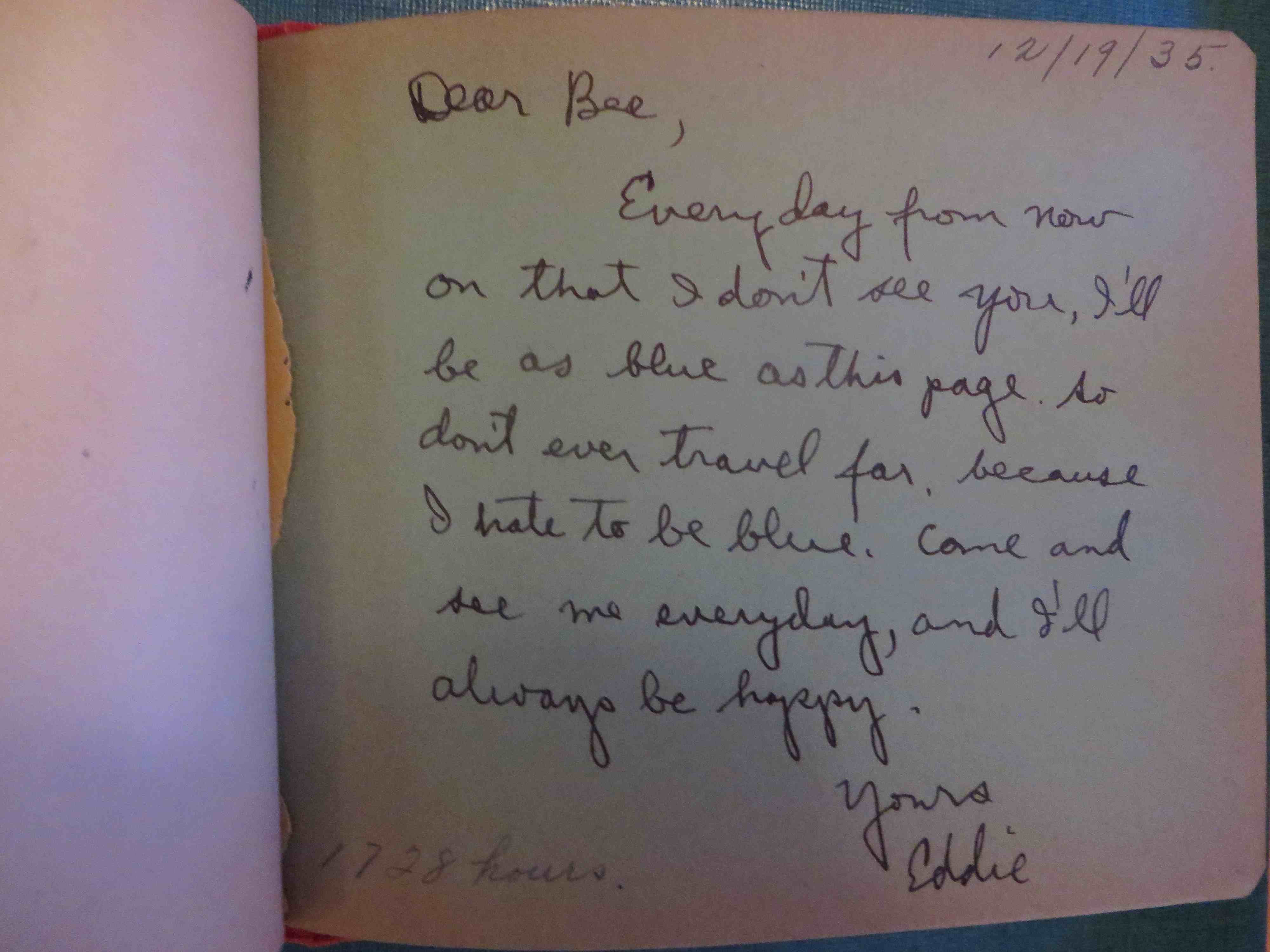 Eddie Nichols message to Bea Boody, December 19, 1935