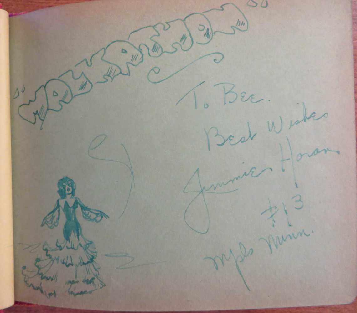 Walkathon autograph book entry from Jimmie Horan, December 1935